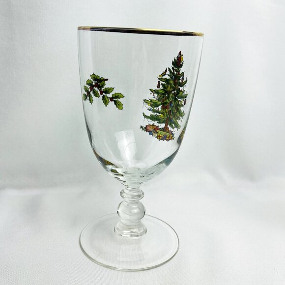 Spode Christmas Tree Vintage Pedestal Goblets Holiday Glasses Gold 16 oz 3 pcs. - Picture 9 of 9